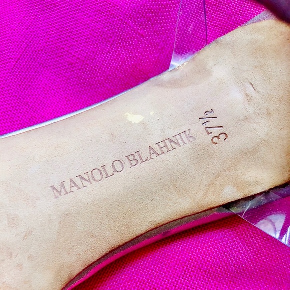 Manolo Blahnik Pewter Sandals with Clear Straps - Picture 3 of 16